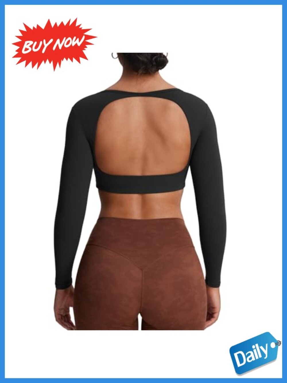 Aoxjox Women's Clarissa Long Sleeve Crop Top Padded Open Back